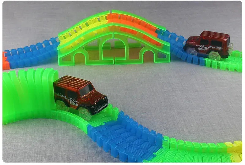 Glow Racing Track Set 5 Led Light Track Car Flexible Glowing Tracks Toy 162/165/220/240 Race Track Flexible Railway LED Car - petguardiansupplies