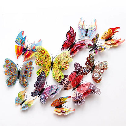 New Style 12Pcs Double Layer 3D Butterfly Wall Stickers Home Room Decor Butterflies For Wedding Decoration Magnet Fridge Decals - petguardiansupplies