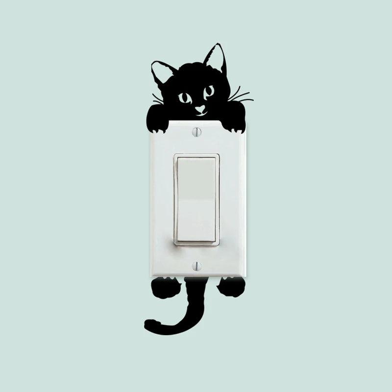 DIY Creative Black Cat Love Cartoon Removable Switch Stickers PVC Wall Sticker Vinyl Decals Home Decor Wallpaper Socket Paste - petguardiansupplies