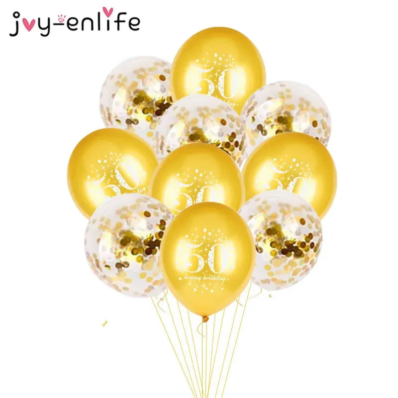 JOY-ENLIFE 10pcs Inflatable Confetti Balloons 12inch Latex Balloons 30 40 50 60 Years Birthday Party Adult Foil Helium Balloons - petguardiansupplies