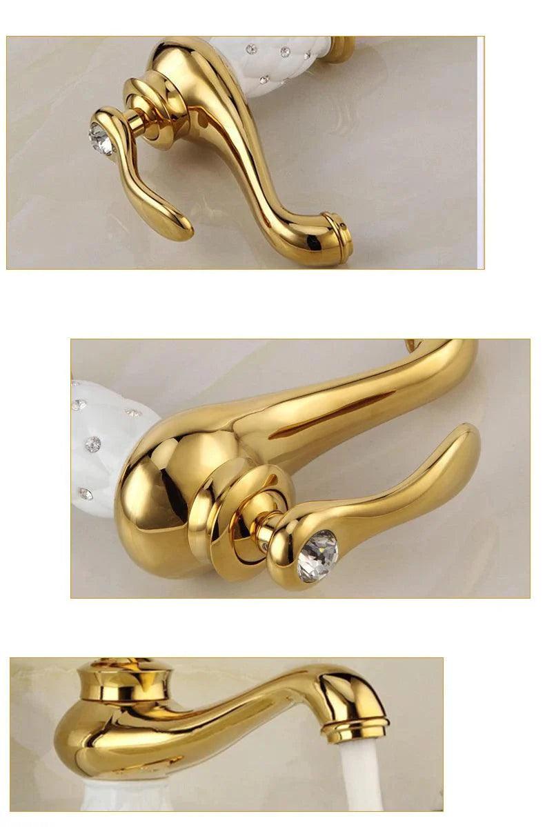 ZGRK Basin Faucets Diamond Gold Bathroom Faucet Single Handle Mixer Tap Hot and Cold Water Mixer Crane Bath Brass Mixer Tap - petguardiansupplies