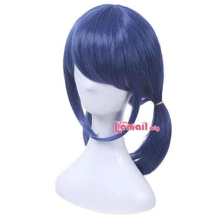 L-email wig Synthetic Hair Marinette Cosplay Wig Dark Blue Double Ponytails Straight Halloween Heat Resistant Women Wigs - petguardiansupplies