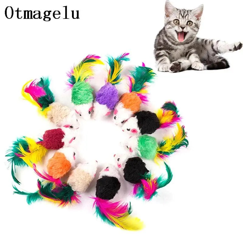 Cute Mini Soft Fleece False Mouse Cat Toys Colorful Feather Funny Playing Training Toys For Cats Kitten Puppy Pet Supplies - petguardiansupplies