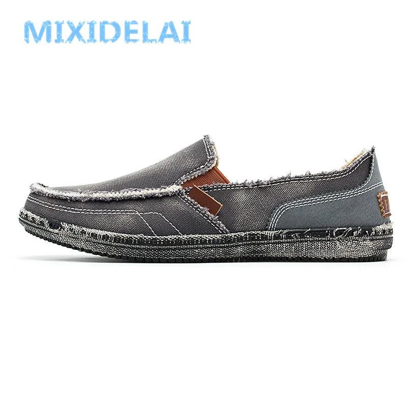 MIXIDELAI classic canvas shoes men 2024 lazy shoes blue grey green canvas moccasin men slip on loafers washed denim casual flats - petguardiansupplies