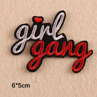 Pink Girl Gang Girlgang Letters Words Embroidery Punk Clothes Patch For Clothing Skirts Jeans Ironing Iron On Patch Applique - petguardiansupplies