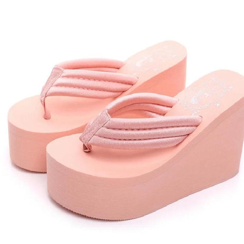 Summer New Arrival Women Chunky Sandals Super High Heels Wedges Flip Flops Lady Pure Color Water Taiwan Shoes Plus Size 40 41 - petguardiansupplies