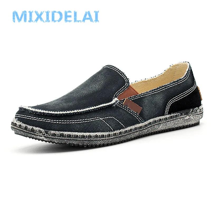 MIXIDELAI classic canvas shoes men 2024 lazy shoes blue grey green canvas moccasin men slip on loafers washed denim casual flats - petguardiansupplies