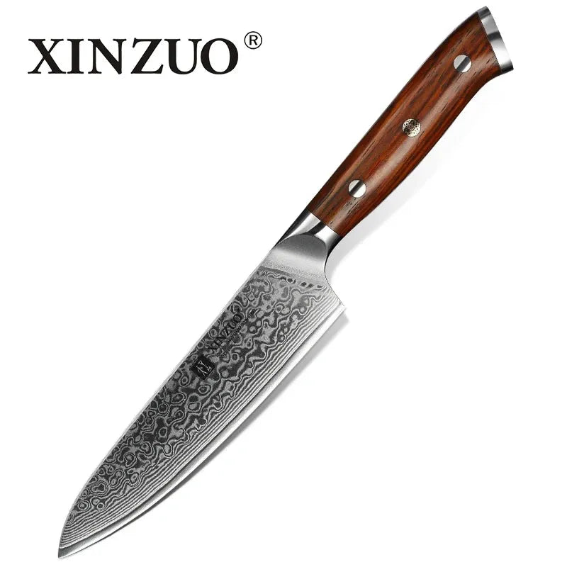 XINZUO 1PCS or 3PCS Kitchen Knife Sets Japanese Forged Damascus Steel Chef Santoku Knives Stainless Steel Rosewood Handle - petguardiansupplies