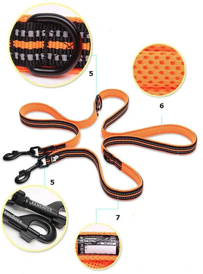 Truelove 7 In 1 Multi-Function Adjustable Dog Lead Hand Free Pet Training Leash Reflective Multi-Purpose Dog Leash Walk 2 Dogs - petguardiansupplies