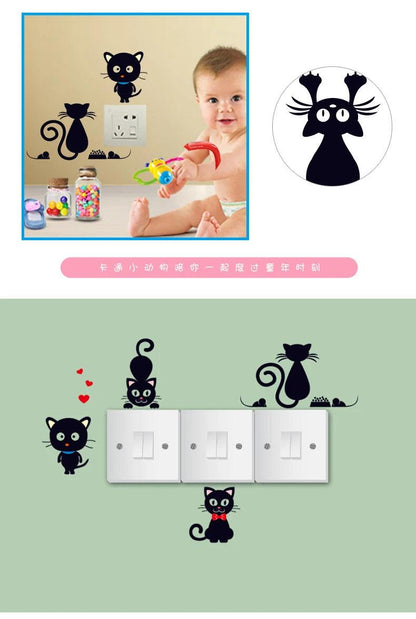 DIY Creative Black Cat Love Cartoon Removable Switch Stickers PVC Wall Sticker Vinyl Decals Home Decor Wallpaper Socket Paste - petguardiansupplies