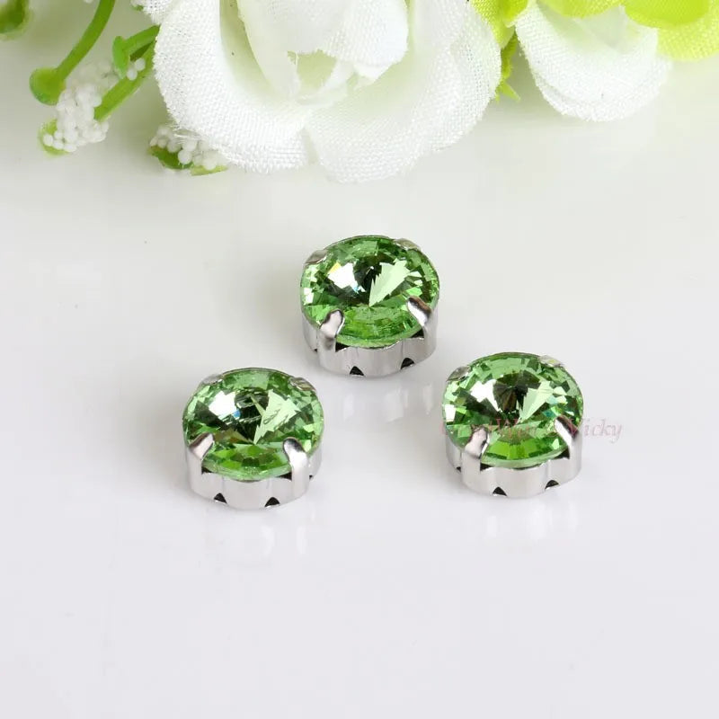 Glass Rhinestones! Satellite / Round Shape Diamond With Claw Sew On Strass Metal Base Buckle Crystal Stone Beads For Clothes - petguardiansupplies