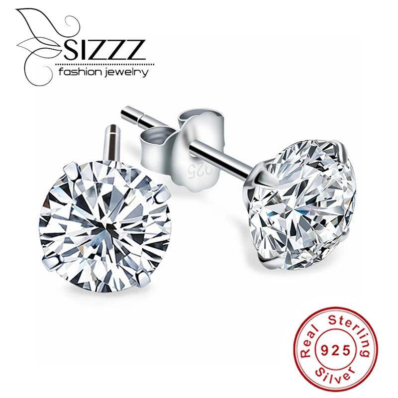 Crystal Zircon Real 925 Sterling Silver Earrings Channel Cubic Zirconia Silver Stud Earrings for Women Sterling Silver Jewelry - petguardiansupplies