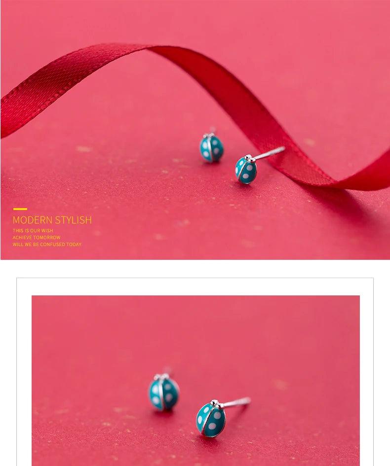 MloveAcc 925 Sterling Silver Cute Ladybug Stud Earrings Fashion Women Enamel Insect Earrings for Girls Kids - petguardiansupplies