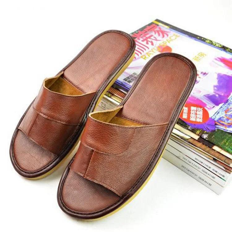 2022 New Leather Slippers Men Home Furnishing Indoor Floor Classic Footwear Casual Slides Leather Sandalias Zapatos Hombre - petguardiansupplies