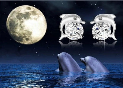 Cute Romantic Dolphin Love Stud Earrings For Women High Quality 925 Jewelry Stering Silver Round Cut AAA Zircon Brinco Bijoux - petguardiansupplies