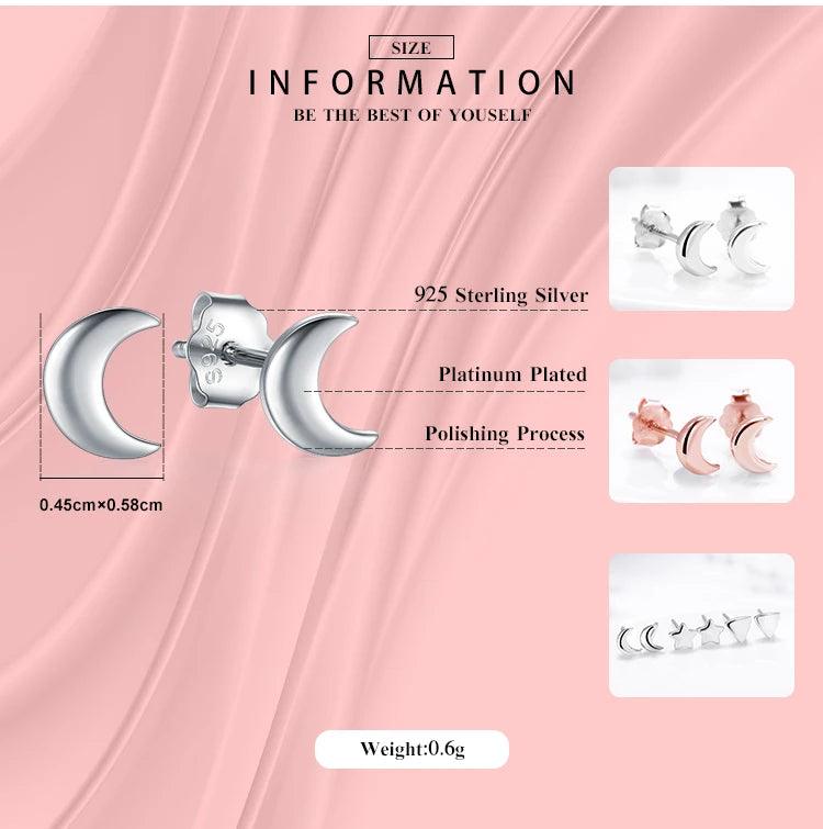 Modian New 6 Style Real 925 Sterling Silver Stars Moon Exquisite Fashion Simple Stud Earrings For Women Triangle Jewelry Brincos - petguardiansupplies