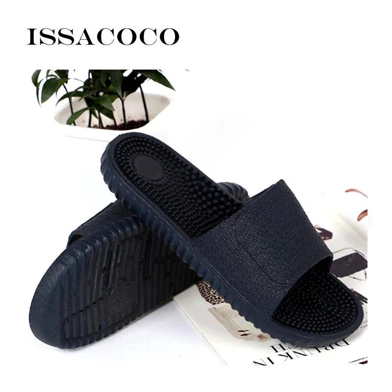 ISSACOCO Men's Flat Indoor Massage Slippers Men Home Non-slip Massage Slippers Zapatos Hombre Beach Flip Flops Men's Slides - petguardiansupplies