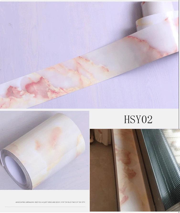 0.1x5M Marble Vinyl Waistline Sticker Solid Color Self Adhesive Wall Paper Border Bathroom PVC Waterproof Wood Pattern Wallpaper - petguardiansupplies