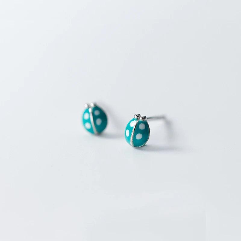 MloveAcc 925 Sterling Silver Cute Ladybug Stud Earrings Fashion Women Enamel Insect Earrings for Girls Kids - petguardiansupplies