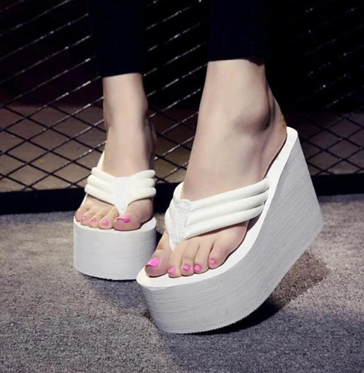 Summer New Arrival Women Chunky Sandals Super High Heels Wedges Flip Flops Lady Pure Color Water Taiwan Shoes Plus Size 40 41 - petguardiansupplies