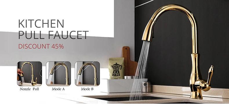 Kitchen Faucets Black Single Handle Pull Out Kitchen Tap Single Hole Handle Swivel 360 Degree Water Mixer Tap Mixer Tap 408906 - petguardiansupplies