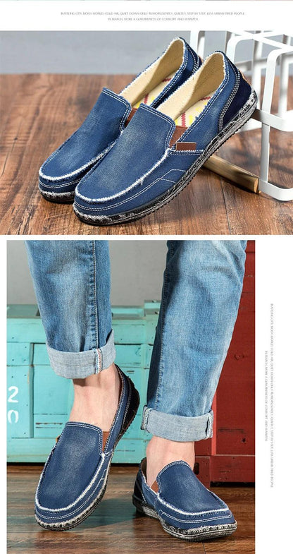 MIXIDELAI classic canvas shoes men 2024 lazy shoes blue grey green canvas moccasin men slip on loafers washed denim casual flats - petguardiansupplies