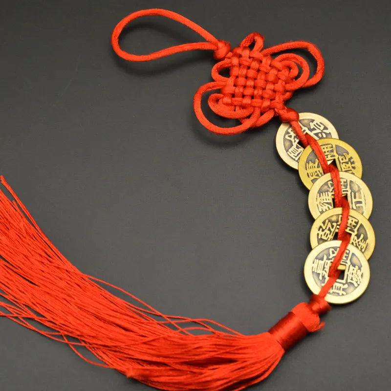 Chinese manual Knot Fengshui Lucky Charms Ancient I CHING Copper Coins Mascot Prosperity Protection Good Fortune Home Car Decor - petguardiansupplies