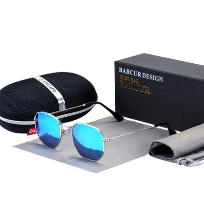 BARCUR Classic Retro Reflective Sunglasses Man Hexagon Sunglasses Metal Frame Eyewear Sun Glasses With Box Oculos De Sol gafas - petguardiansupplies