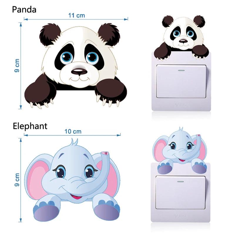 Cartoon Cute Elephant Kitten Panda Socket Switch Wall Sticker Vinyl Decals For Home Decor Lovely Animals Stickers Removable - petguardiansupplies