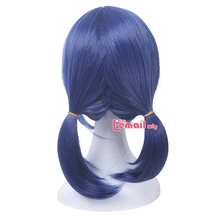 L-email wig Synthetic Hair Marinette Cosplay Wig Dark Blue Double Ponytails Straight Halloween Heat Resistant Women Wigs - petguardiansupplies