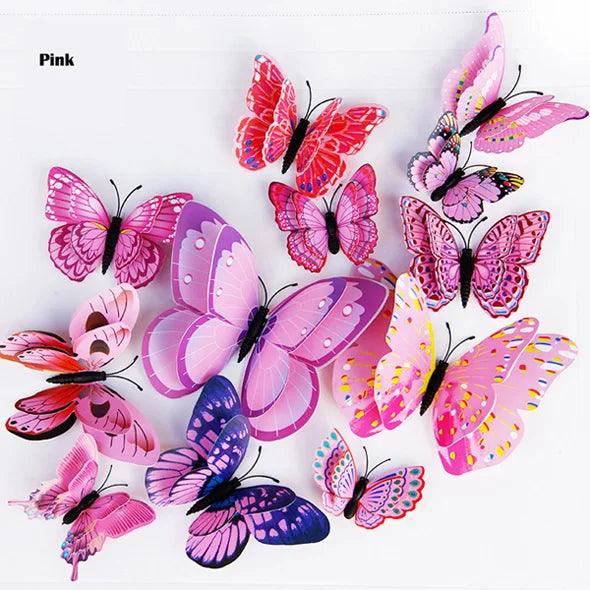 New Style 12Pcs Double Layer 3D Butterfly Wall Stickers Home Room Decor Butterflies For Wedding Decoration Magnet Fridge Decals - petguardiansupplies