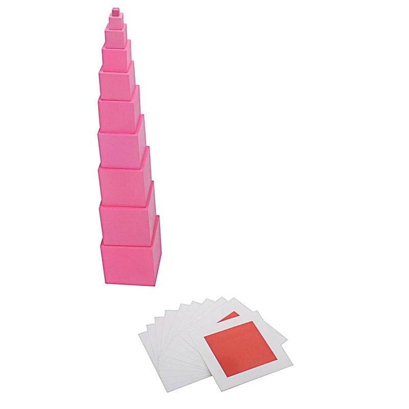 Montessori Materials Pink Tower with 10Pcs Stand Cards 0.7-7CM Early Childhood Education Preschool Kids Toys Brinquedos Juguetes - petguardiansupplies