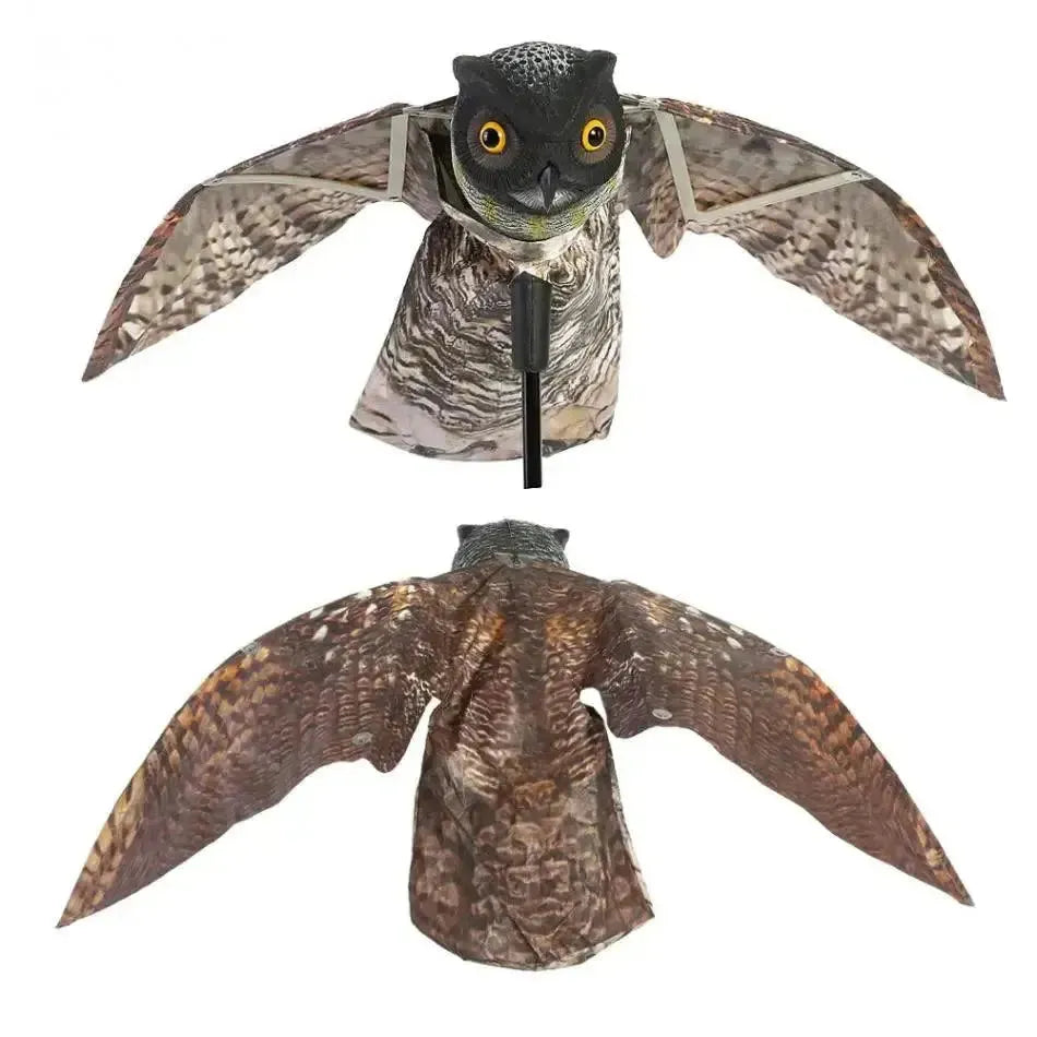 Fake Prowler Owl Bird Scarer with Moving Wing Garden Scarecrow Predator Decoy Pest Garden Yard Bird Repellent Outdoor Pest - petguardiansupplies