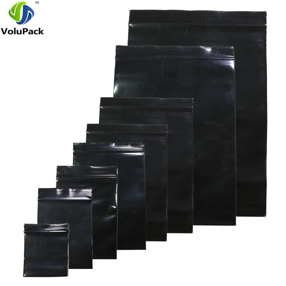 100pcs Multi Sizes Reclosable Poly Ziplock Package Pouches Black Heat Sealing Zip Lock Plastic Storage Bags - petguardiansupplies