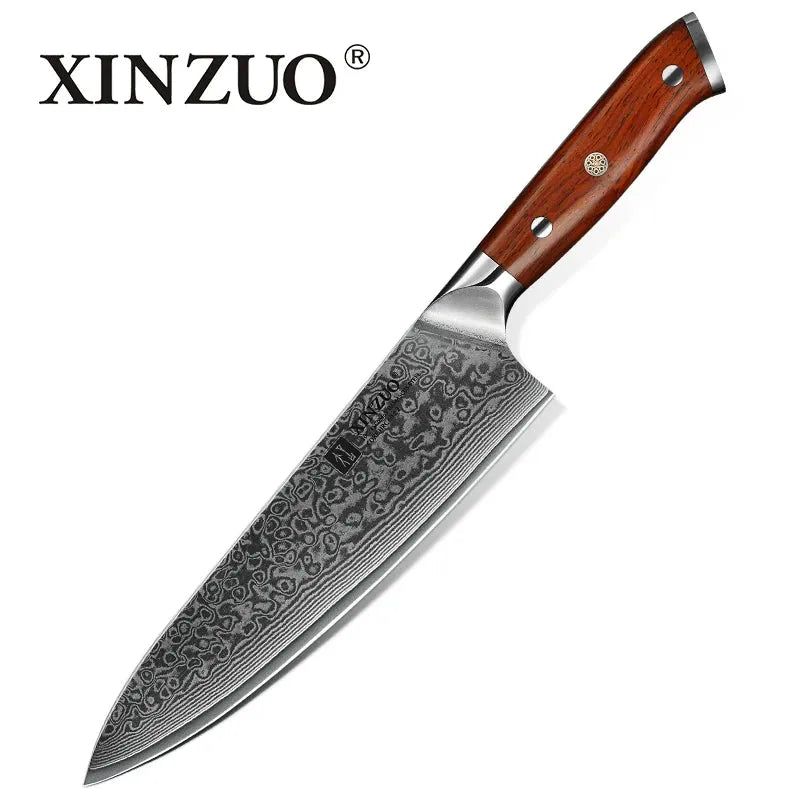 XINZUO 1PCS or 3PCS Kitchen Knife Sets Japanese Forged Damascus Steel Chef Santoku Knives Stainless Steel Rosewood Handle - petguardiansupplies