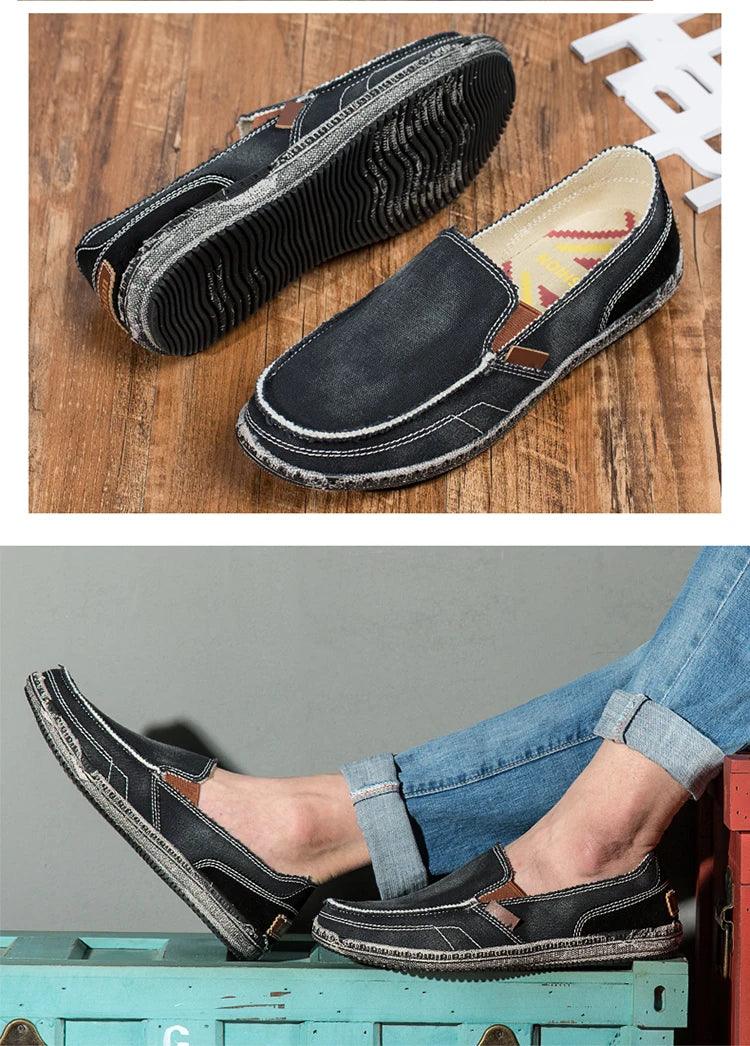 MIXIDELAI classic canvas shoes men 2024 lazy shoes blue grey green canvas moccasin men slip on loafers washed denim casual flats - petguardiansupplies