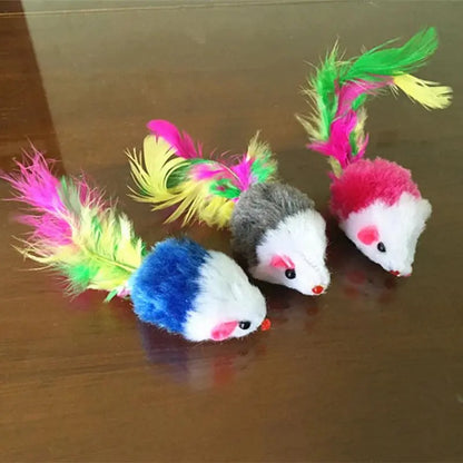 Cute Mini Soft Fleece False Mouse Cat Toys Colorful Feather Funny Playing Training Toys For Cats Kitten Puppy Pet Supplies - petguardiansupplies