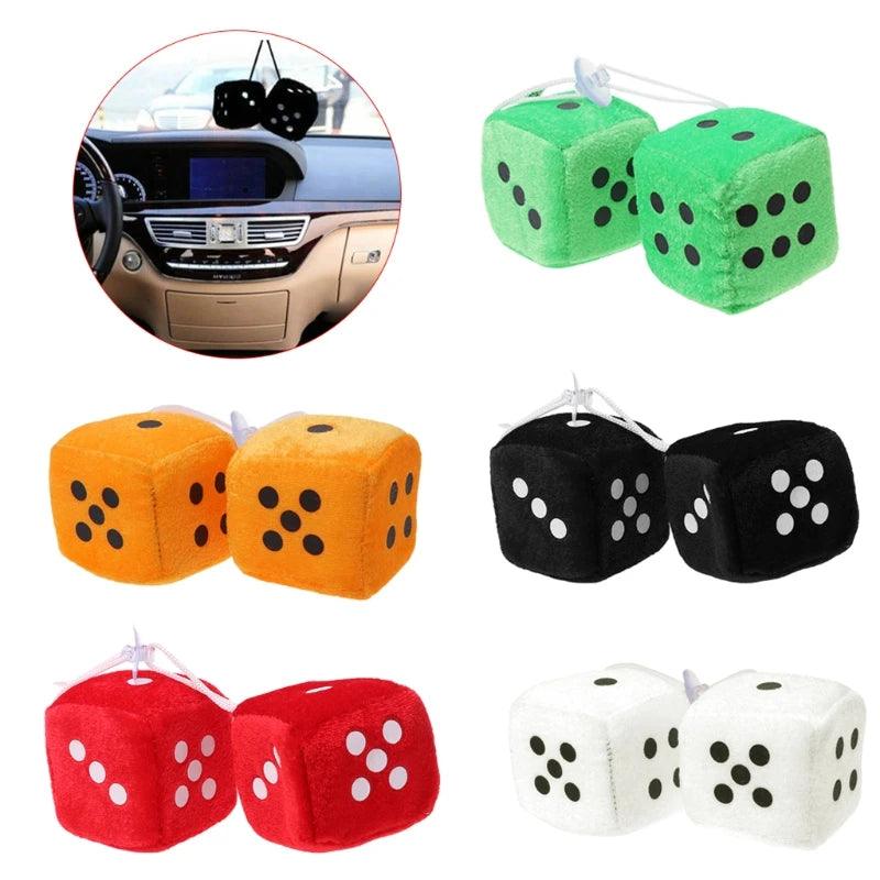 1 Pair Fuzzy Dice Dots Rear View Mirror Hanger Decoration Car Styling Accessorie - petguardiansupplies