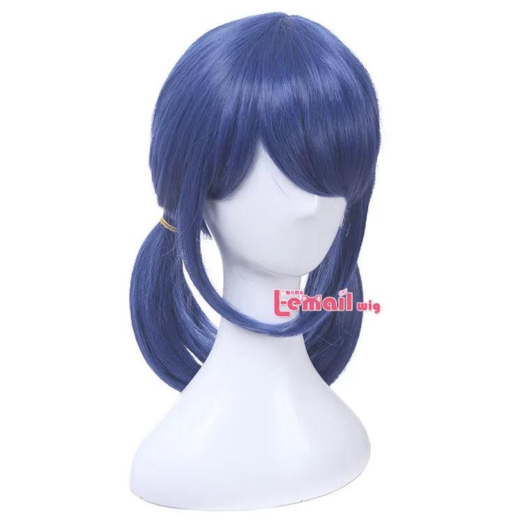 L-email wig Synthetic Hair Marinette Cosplay Wig Dark Blue Double Ponytails Straight Halloween Heat Resistant Women Wigs - petguardiansupplies