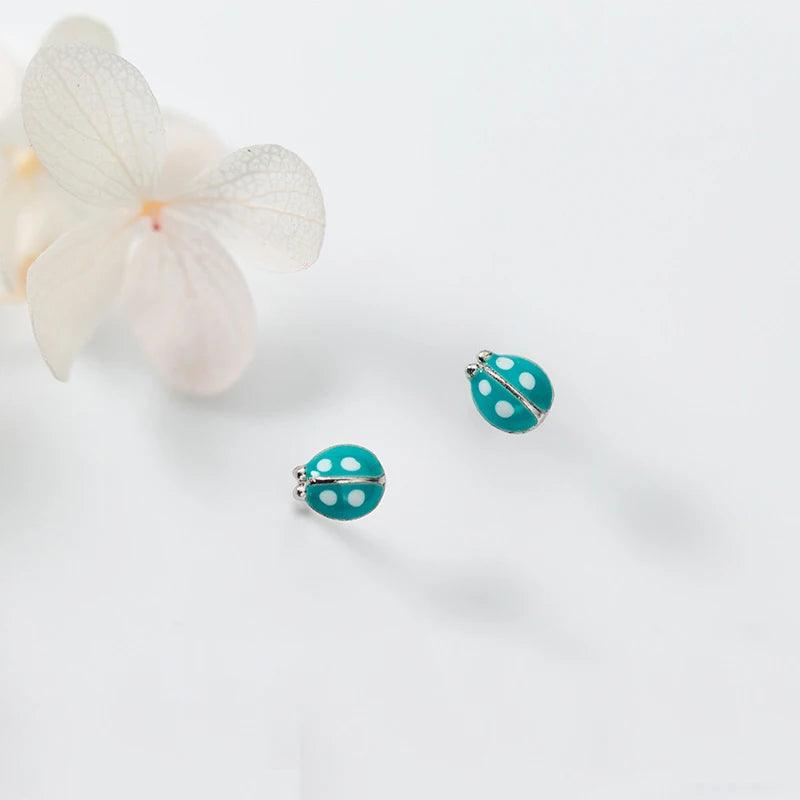 MloveAcc 925 Sterling Silver Cute Ladybug Stud Earrings Fashion Women Enamel Insect Earrings for Girls Kids - petguardiansupplies