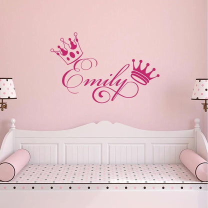 Girls Name Wall Decals Personalized Sticker Crown Baby Girl Nursery Decal Bedroom Removable Sweet Decoration Art Stickers S156 - petguardiansupplies