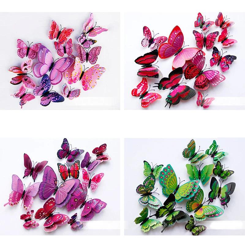 New Style 12Pcs Double Layer 3D Butterfly Wall Stickers Home Room Decor Butterflies For Wedding Decoration Magnet Fridge Decals - petguardiansupplies