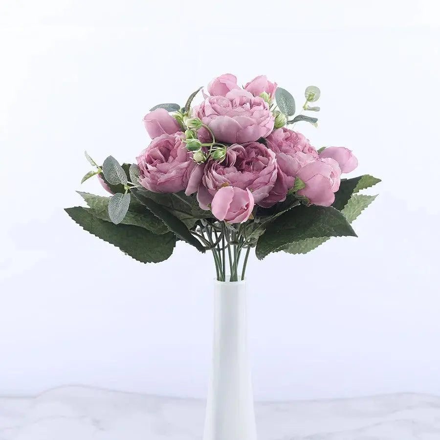 30cm Rose Pink Silk Peony Artificial Flowers Bouquet 5 Big Head and 4 Bud Cheap Fake Flowers for Home Wedding Decoration indoor - petguardiansupplies