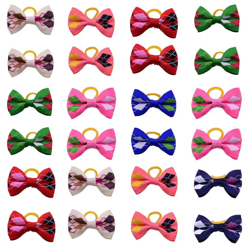 20 Pcs Dog Bows Pet Dog Grooming Accessories Products Handmade Christmas Small Dog Hair Bows Rubber Band Cat Hair Clips Boutique - petguardiansupplies