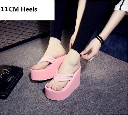 Women Fashion Summer Chunky Sole Wedges Heels Flip Flops Casual Shoes New Arrival Waterproof Taiwan Slippers Sexy Lady Sandals - petguardiansupplies