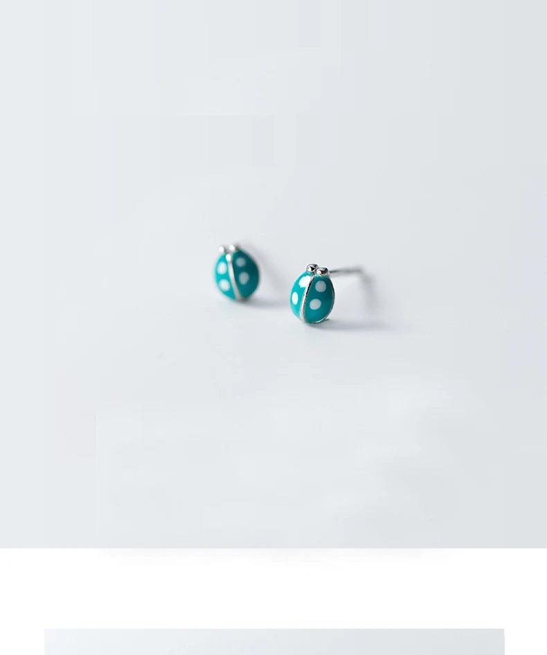 MloveAcc 925 Sterling Silver Cute Ladybug Stud Earrings Fashion Women Enamel Insect Earrings for Girls Kids - petguardiansupplies