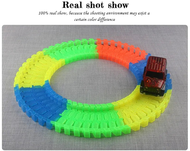 Glow Racing Track Set 5 Led Light Track Car Flexible Glowing Tracks Toy 162/165/220/240 Race Track Flexible Railway LED Car - petguardiansupplies