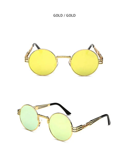 Fashion Retro Round Metal Sunglasses for Men and Women - Double Spring Leg Colourful Eyewear UV400 - petguardiansupplies