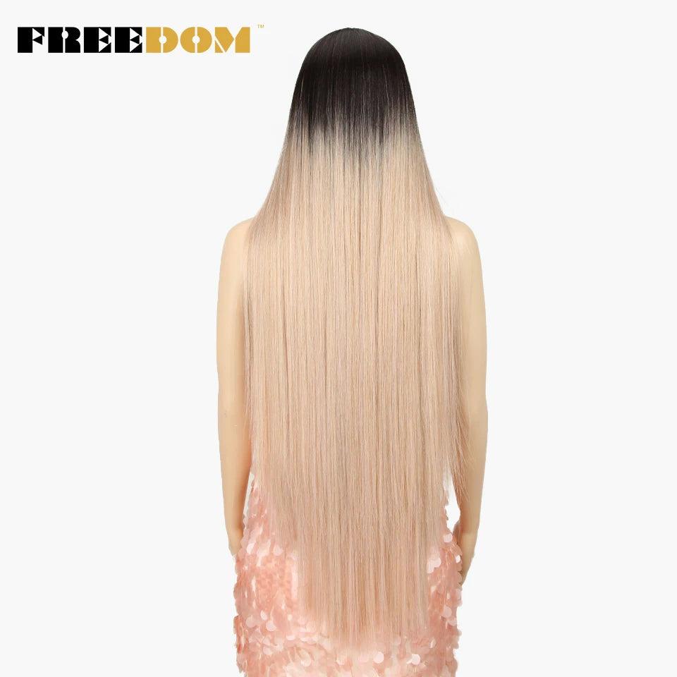 FREEDOM Synthetic Lace Front Wigs For Women Super Long 38Inch Ombre Blonde Highlight Ginger Straight Lace Wigs Cosplay Wigs - petguardiansupplies