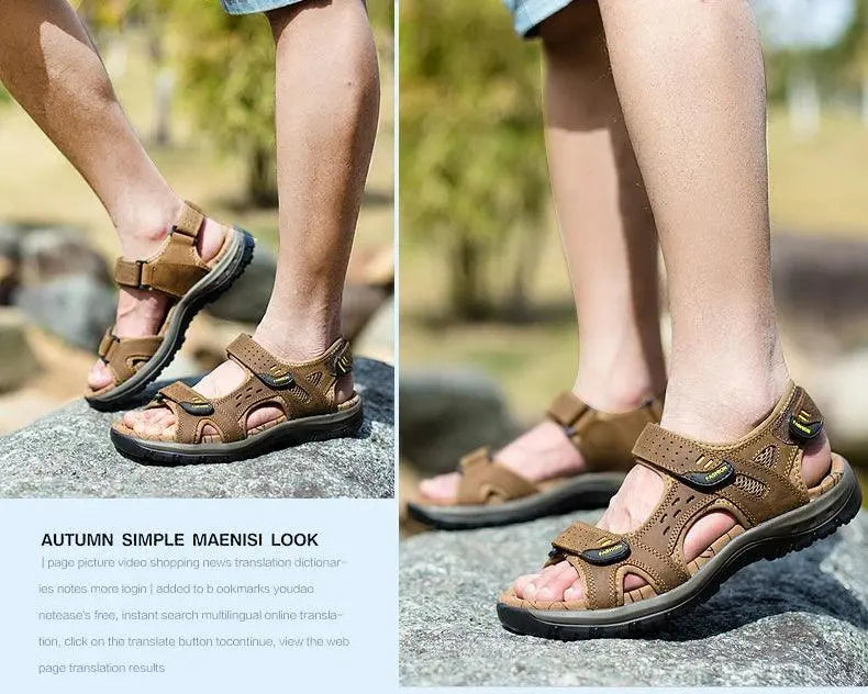 New Fashion Summer Leisure Men Shoes Beach Sandals High Quality Genuine Leather Sandals Soft Large Size Men's Sandals Size 38-48 - petguardiansupplies